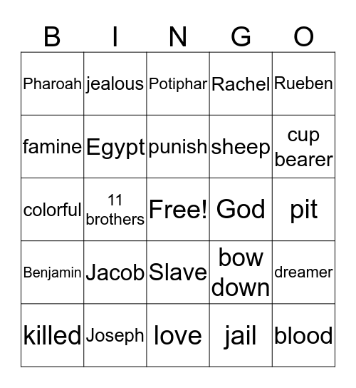 Josephs coat of Many Colors Bingo Card
