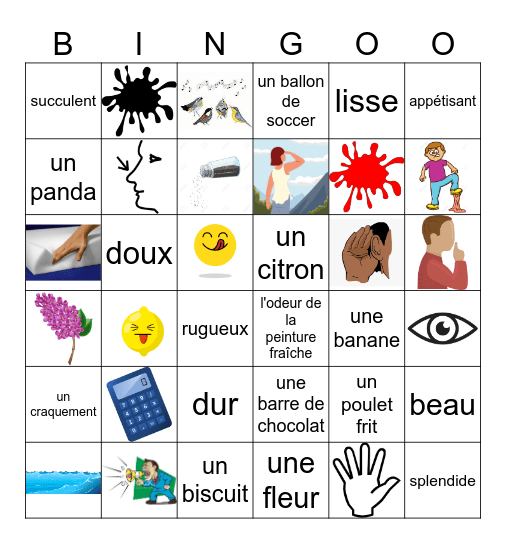 Les cinq sens 2 Bingo Card