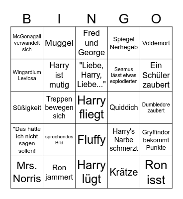 Harry Potter und der Stein der Weisen Bingo Card