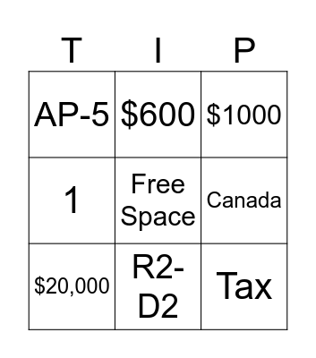 US Taxes Bingo Card