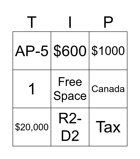 US Taxes Bingo Card