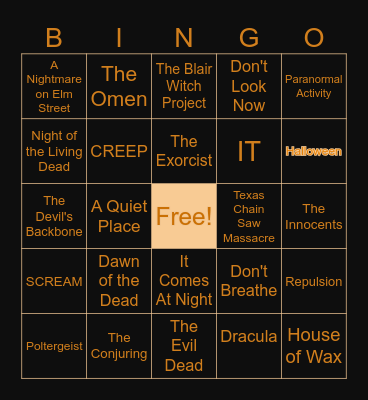 Halloween Horror Bingo Card