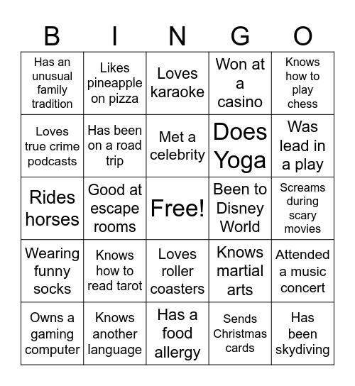 Icebreaker Bingo Card