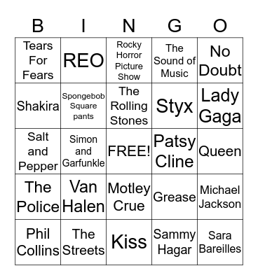 Girl's Game Night Rock and Roll Bingo Card