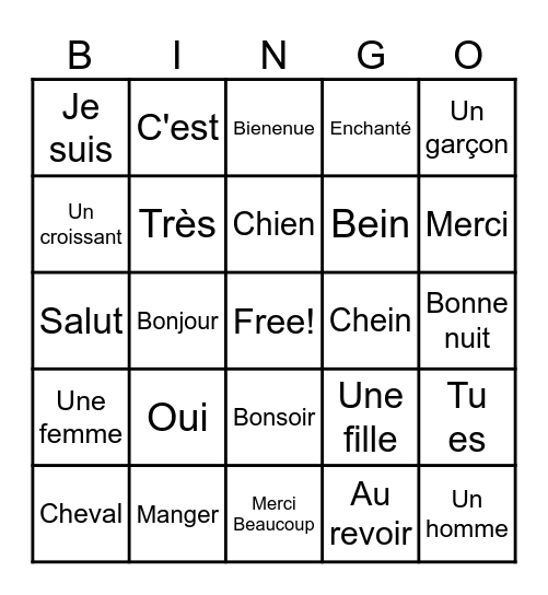 FRENCH BINGO Card