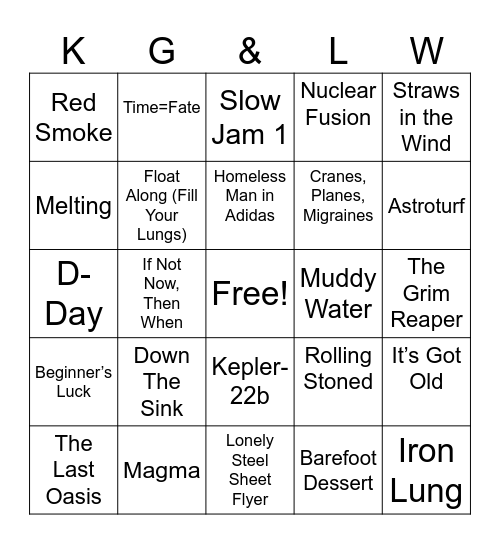 Austin's KGLW Tour Bingo Card