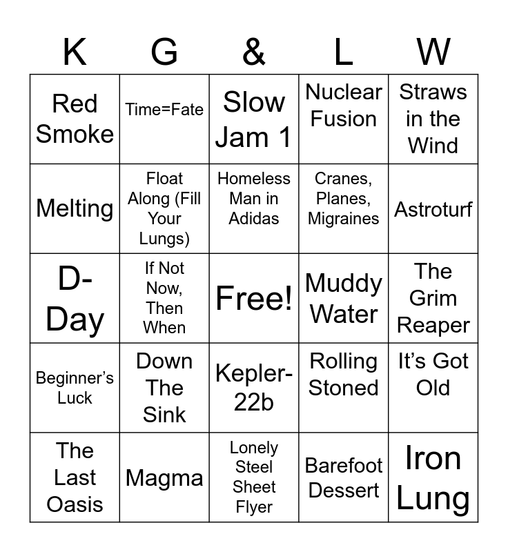 Austin's KGLW Tour Bingo Card