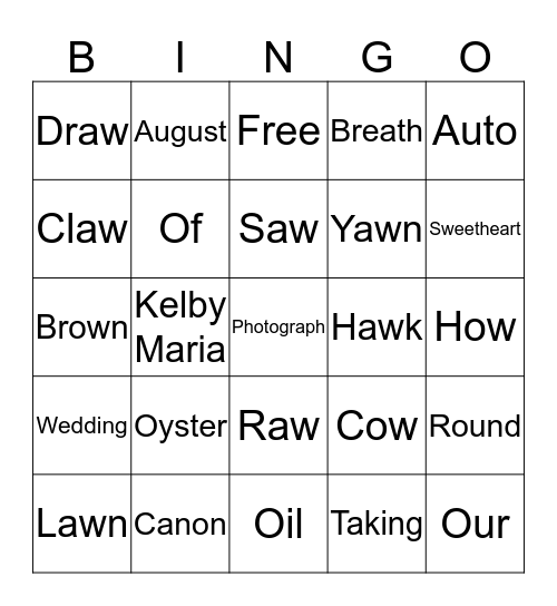 Spelling Bingo Card