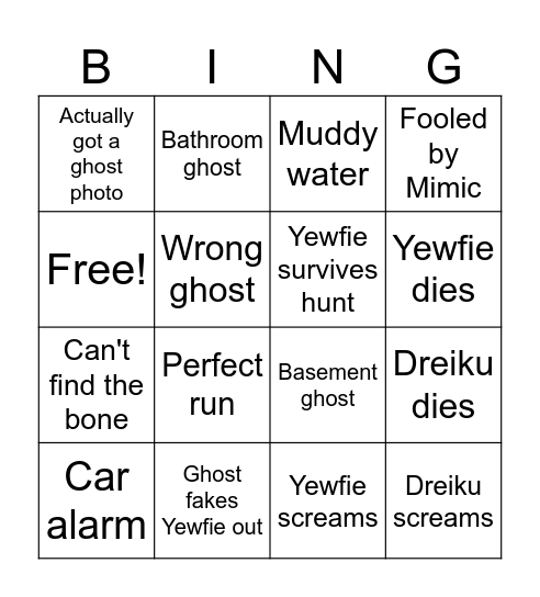 Phasmo bingo Card