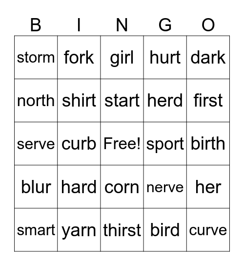 R-Controlled Bingo Card