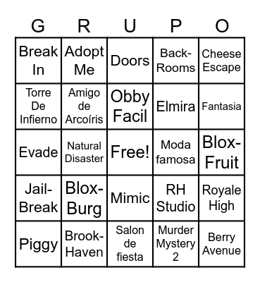 Roblox Bingo Card