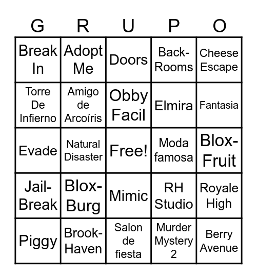 Roblox Bingo Card