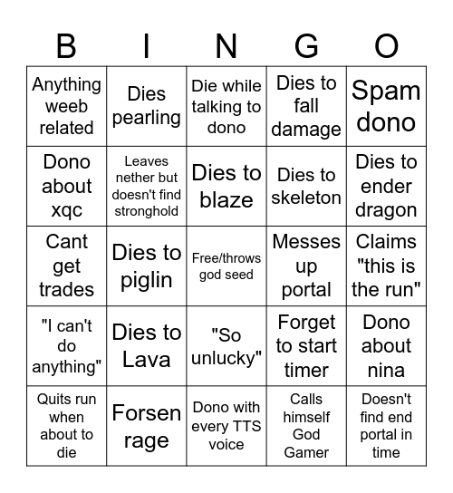 Forsen Bingo Card