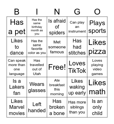 Human Bingo Card