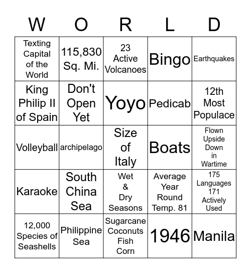 Philippine Bingo Card
