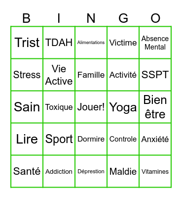 La Santé Mental Bingo Card