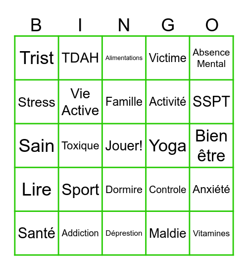 La Santé Mental Bingo Card