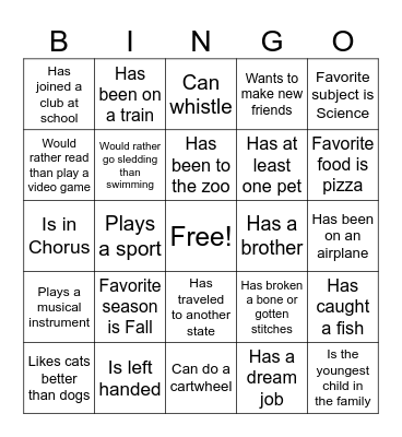 Getting to Know You Bingo Card