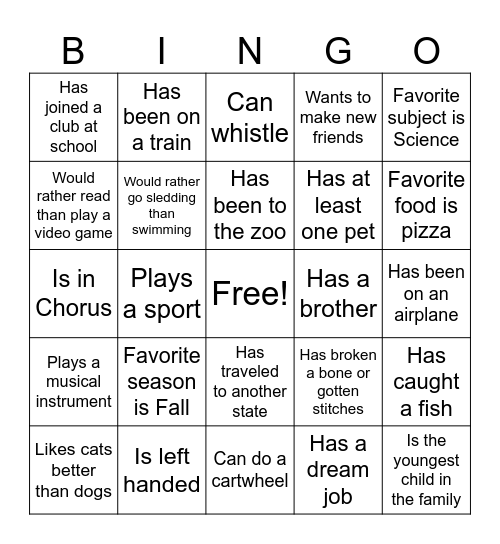 Getting to Know You Bingo Card