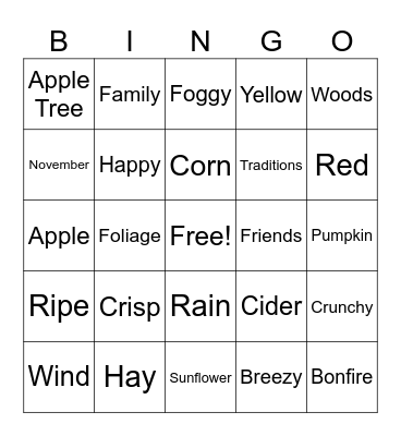 Autumnal Bingo Card