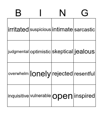 Emotional Intelligence Bingo Card