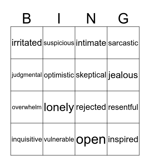 Emotional Intelligence Bingo Card