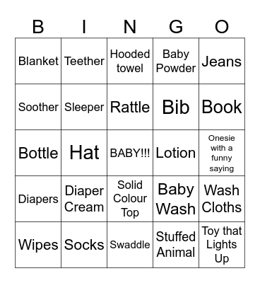 Danielle's Baby Shower Bingo Card