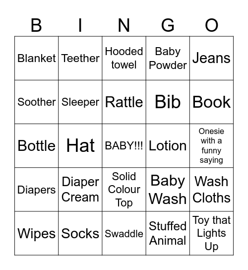 Danielle's Baby Shower Bingo Card