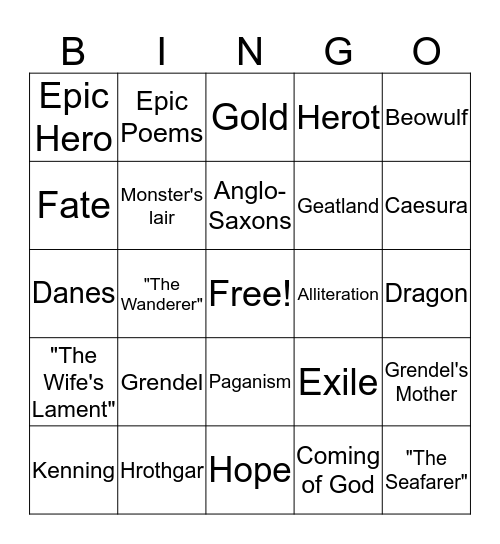 Beowulf Bingo Card