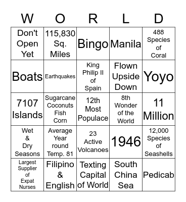Philippine Bingo Card