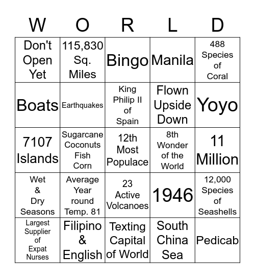 Philippine Bingo Card