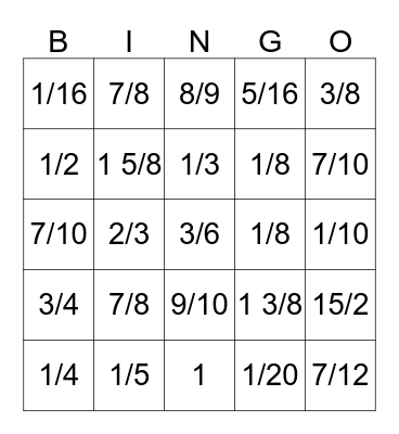 Fraction Operation Bingo Card