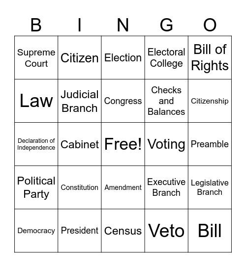 Law and Order Bingo Card