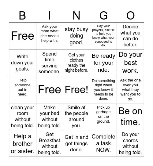 I am a Self Starter Bingo Card