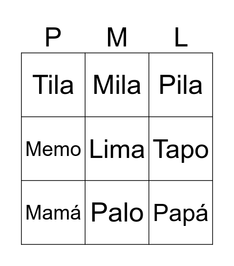 Bingo Palabras Bingo Card