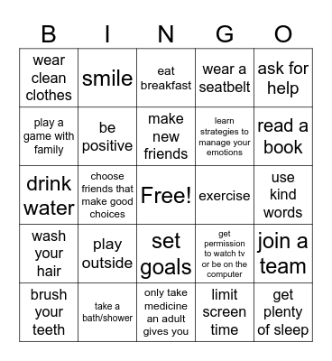 Good Choices Bingo Card