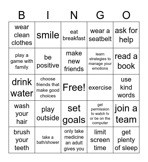 Good Choices Bingo Card
