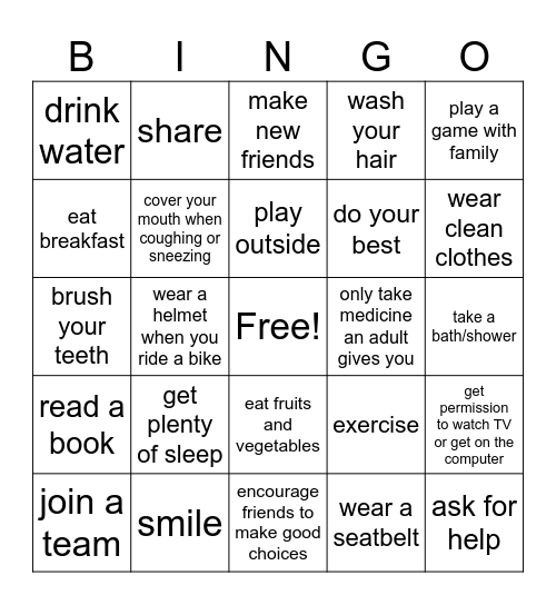 Good Choices Bingo Card