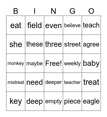 Araiza -Unit 2 Week 1 Spelling List Bingo Card