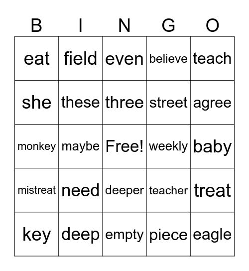 Araiza -Unit 2 Week 1 Spelling List Bingo Card