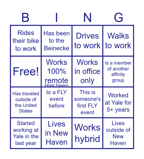 Yale FLY Monthly Social - October Bingo Card