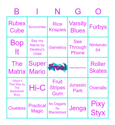90s Items, Movies, & Songs! Bingo Card
