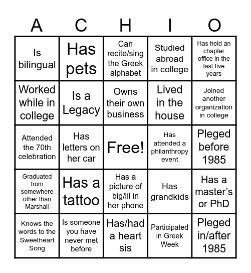 Untitled Bingo Card