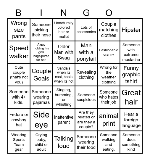 ❤️Date: “People Watching Bingo”❤️ Bingo Card