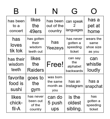 Find someone Who Bingo Card