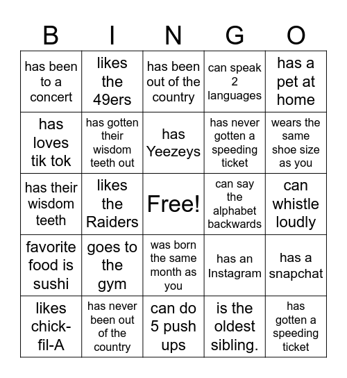 Find someone Who Bingo Card