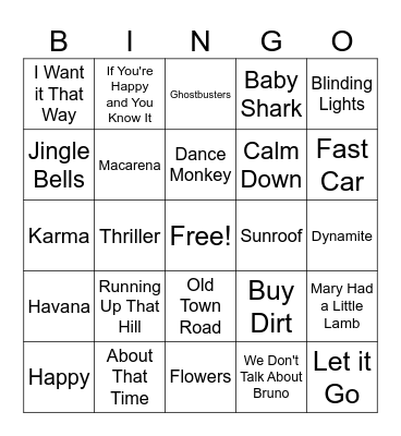 MUSIC BINGO Card