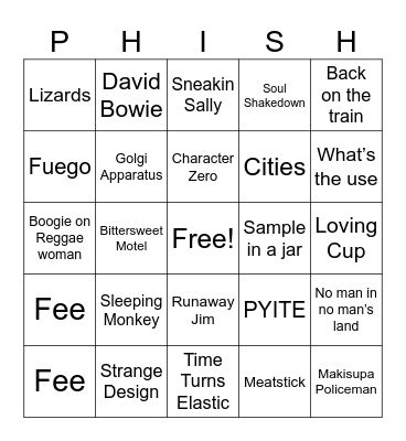 Kate & Sue:  Chicago Phish Bingo Card