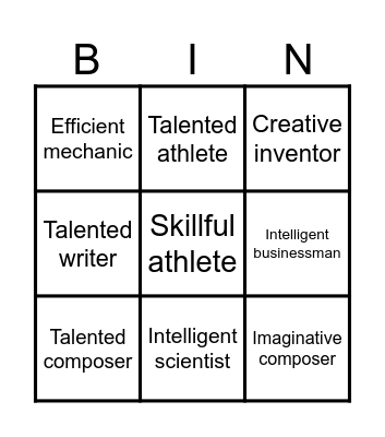 Jobs and Qualities Bingo Card