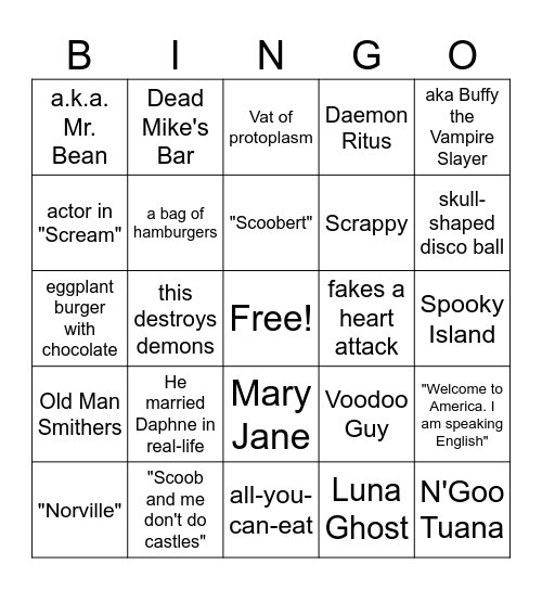 Scooby Doo: The Movie Bingo Card